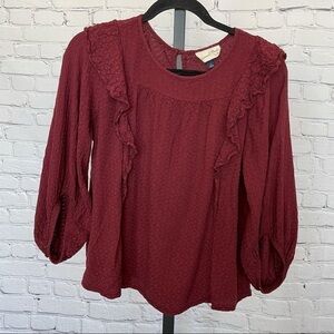 Universal Threads Maroon Ruffle 3/4 Sleeve Blouse